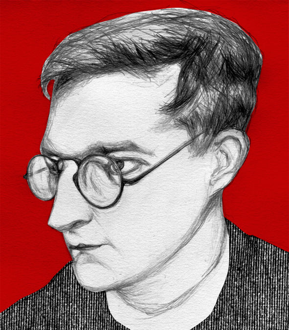 a drawing of a person with glasses looking to the side