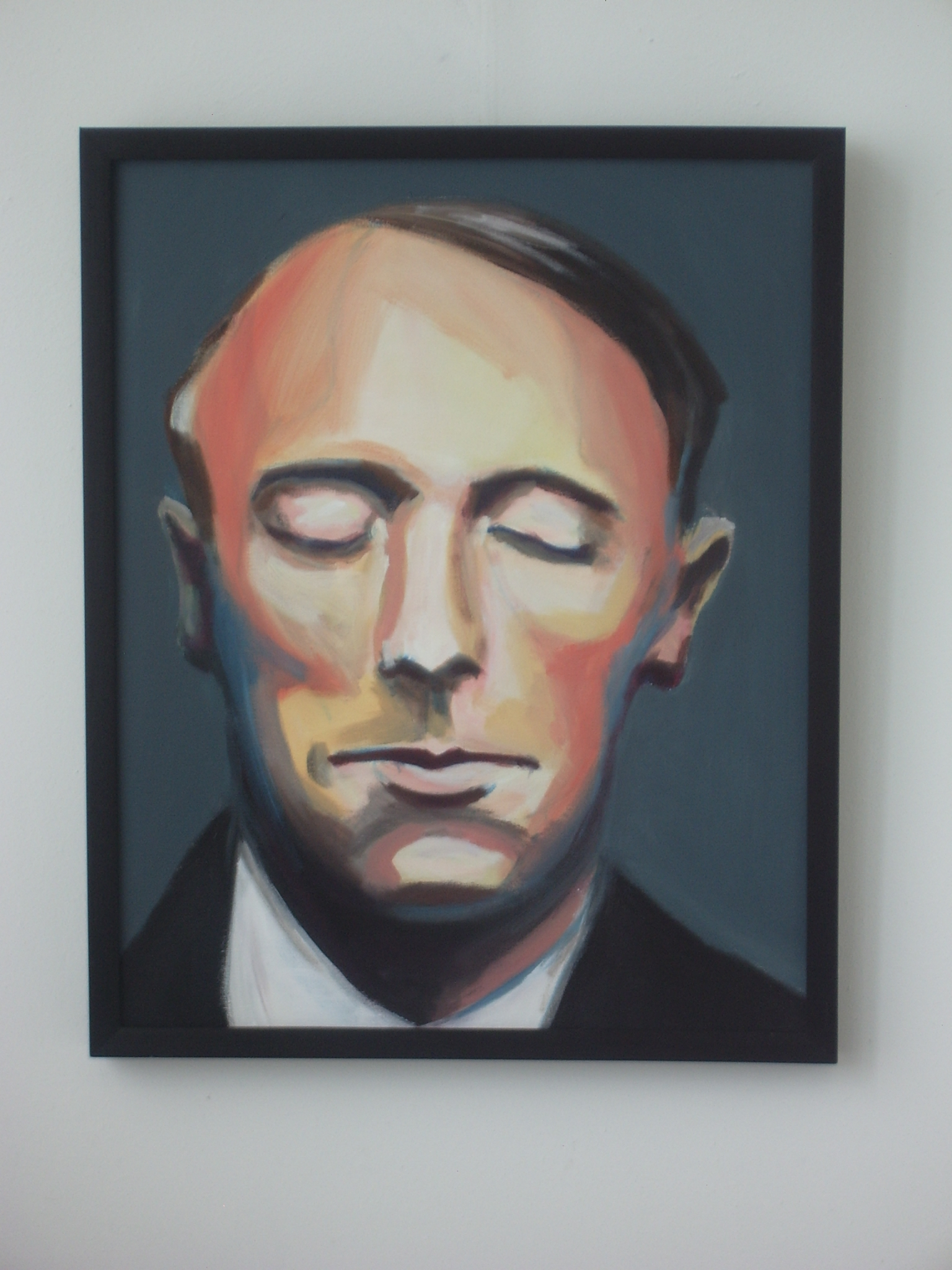 a painting of a man with eyes closed