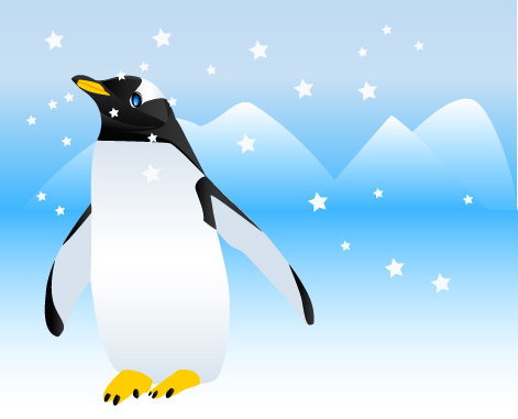 a penguin with stars in the sky