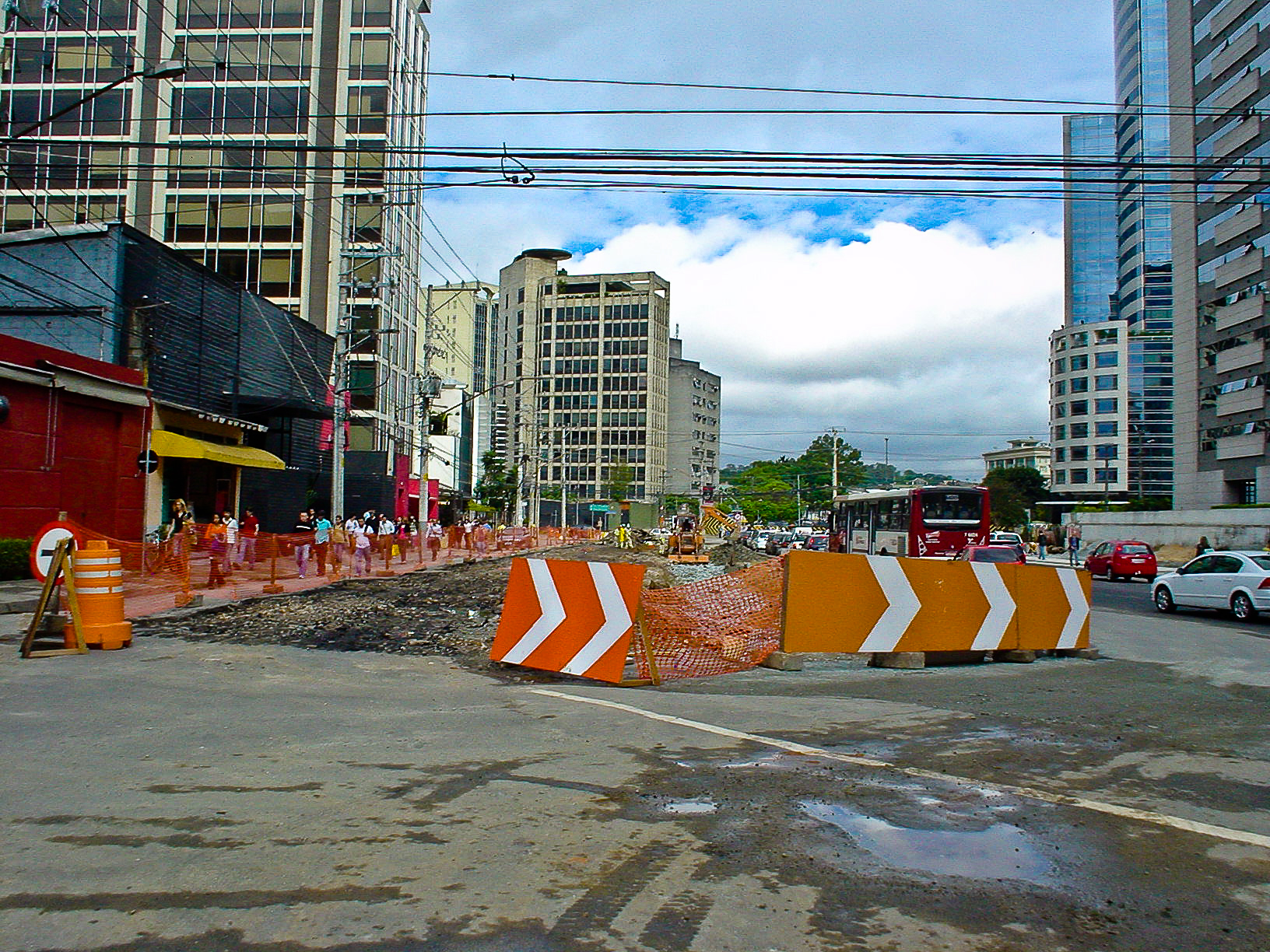 construction is taking place on an urban street