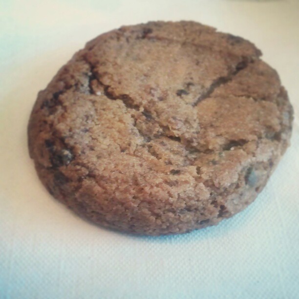 a chocolate cookie that is on a table