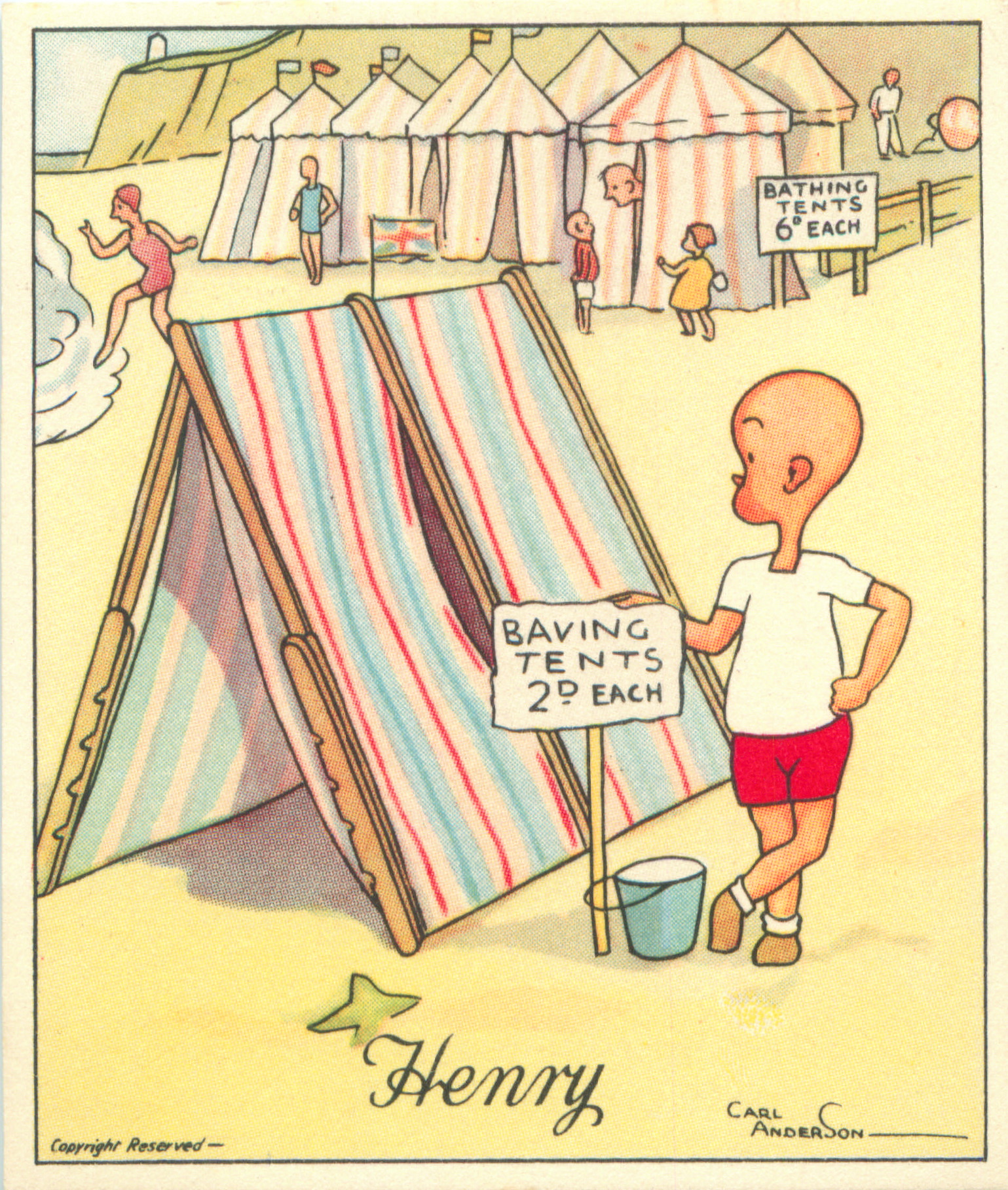 cartoon featuring an image of a man fixing a tent