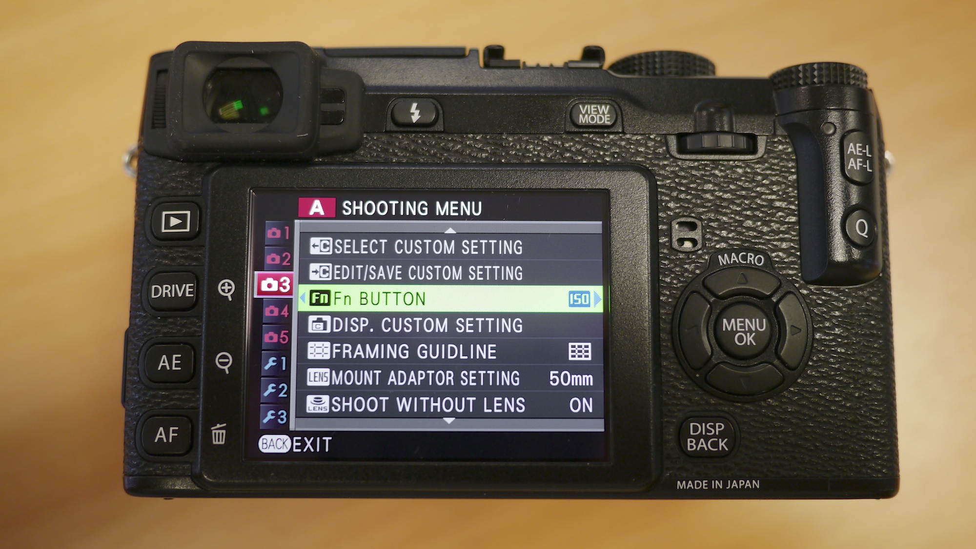 a camera with menus to the top and bottom