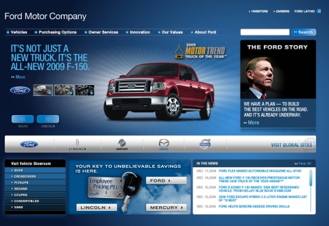 ford car company website with ad