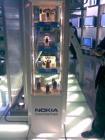 display case containing nokia computers in shop, probably a store