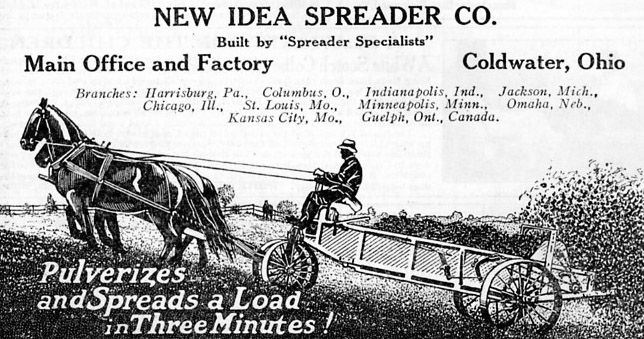 a newspaper advertit featuring two men pulling a horse drawn carriage