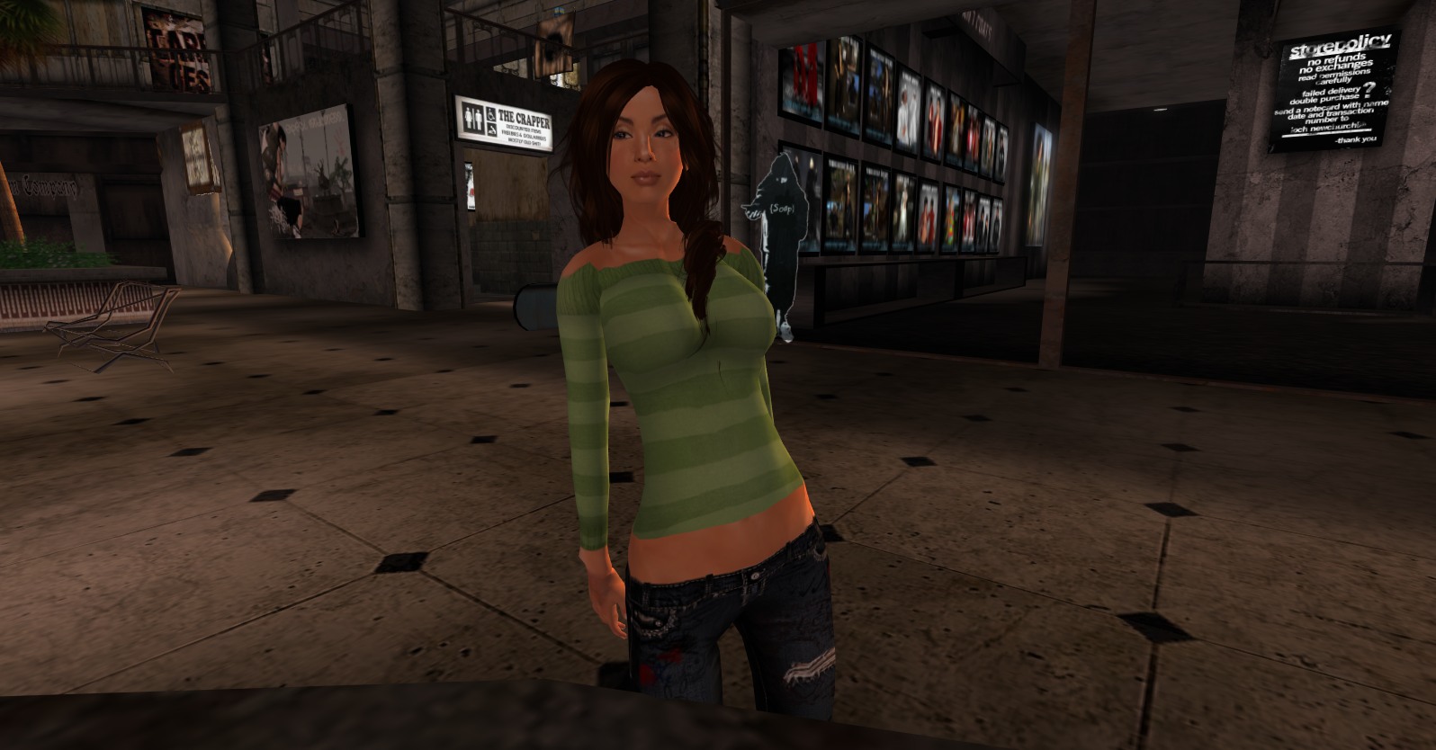 a virtual woman standing in an empty store