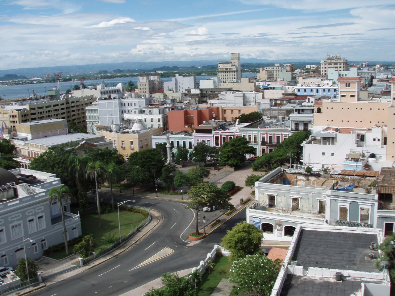 a view from a tall building looking over a city