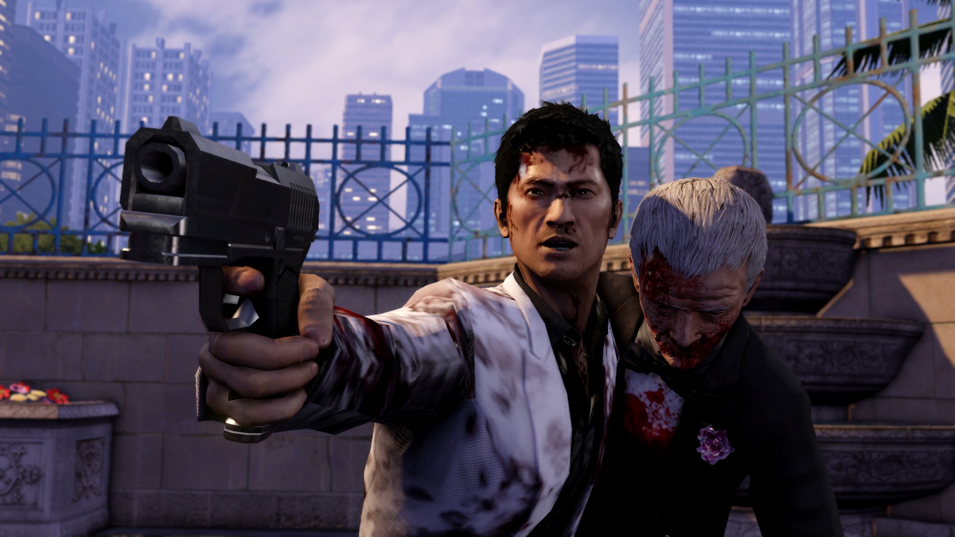 the video game dead city is shown as a man holding a gun