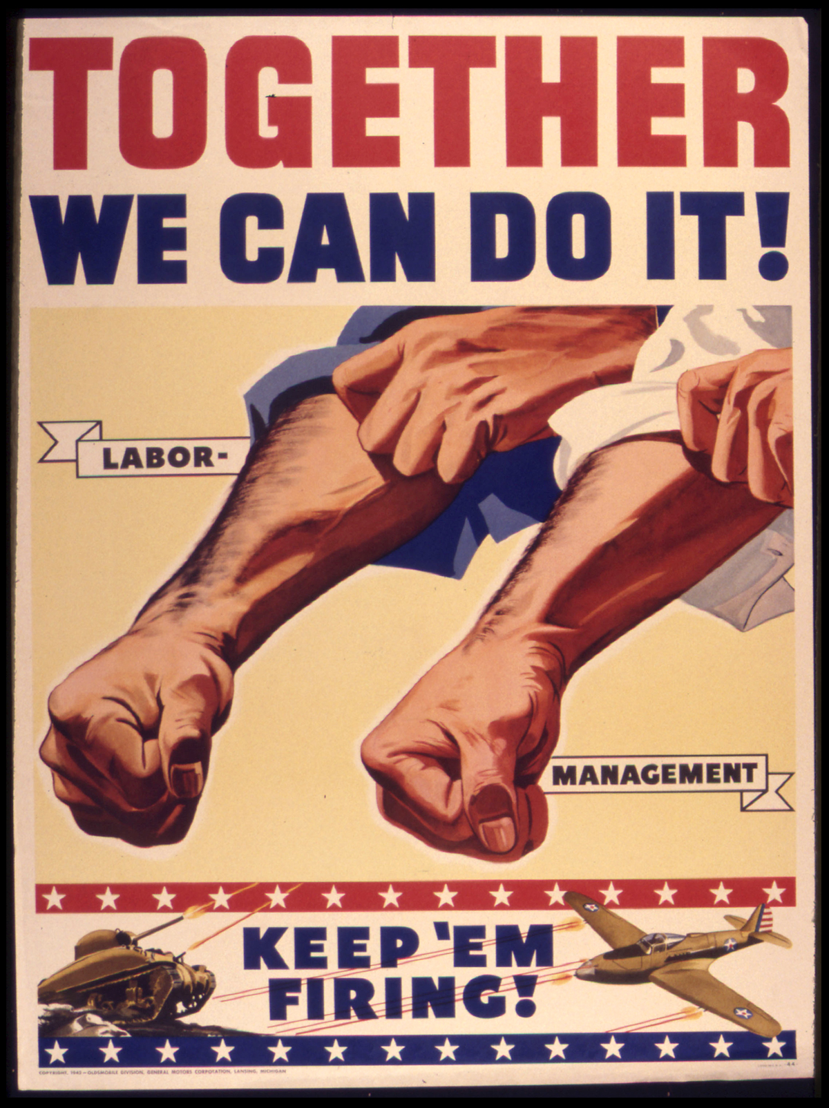 an propaganda poster depicting some people helping and support