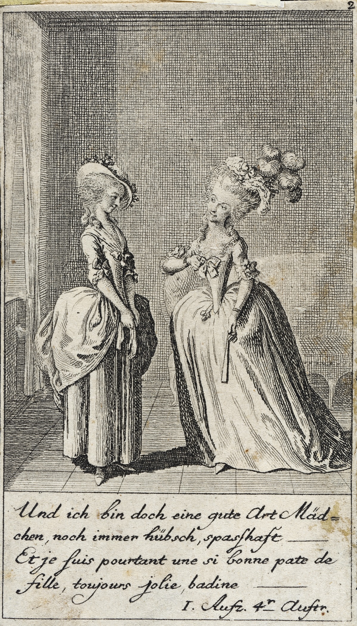 an image of two people in a room with an ink engraving