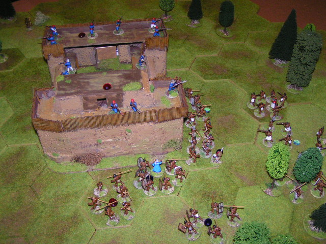 a military battle with figures and weapons