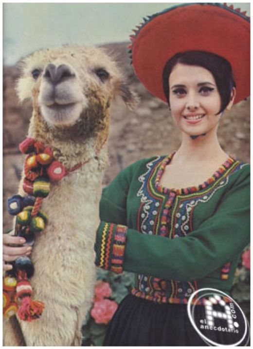 the woman poses with a llama wearing jewelry