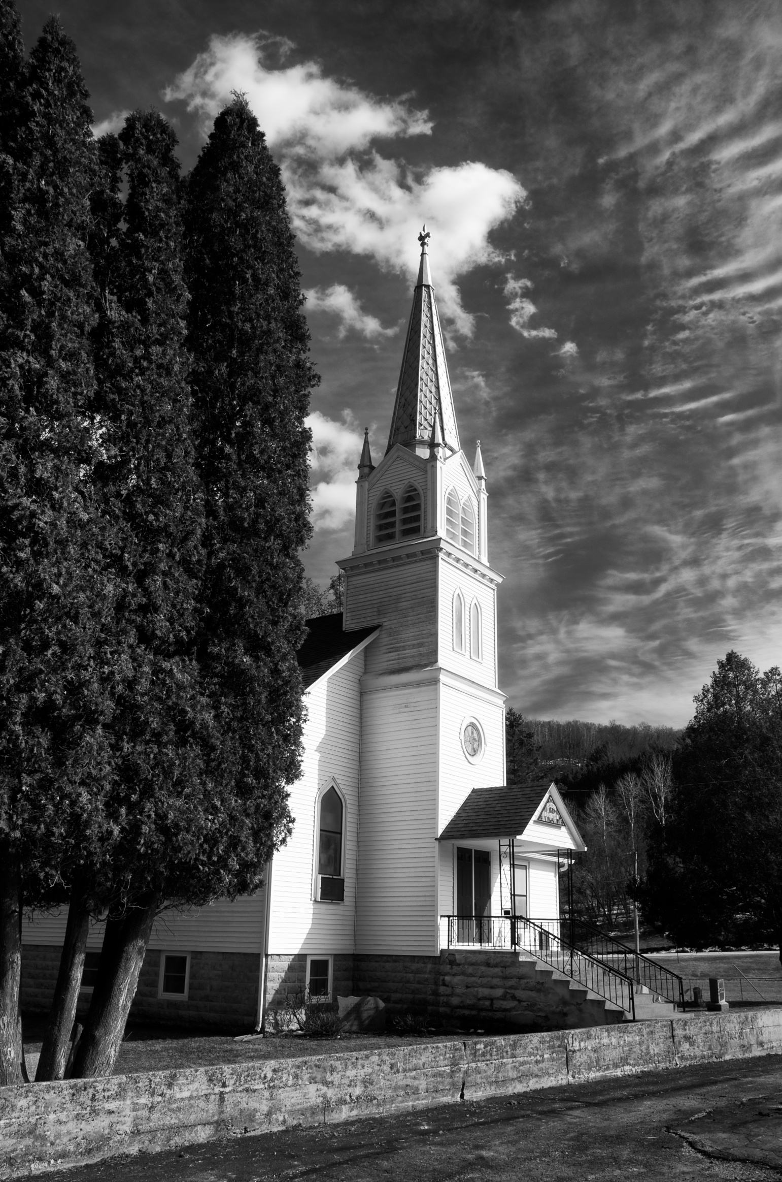this is a black and white image of a church
