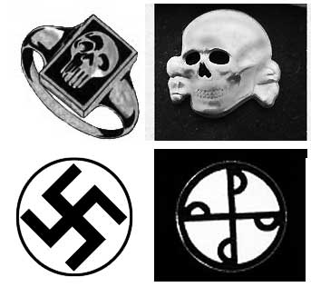 the symbols of the band including two skulls and a skull on a cross