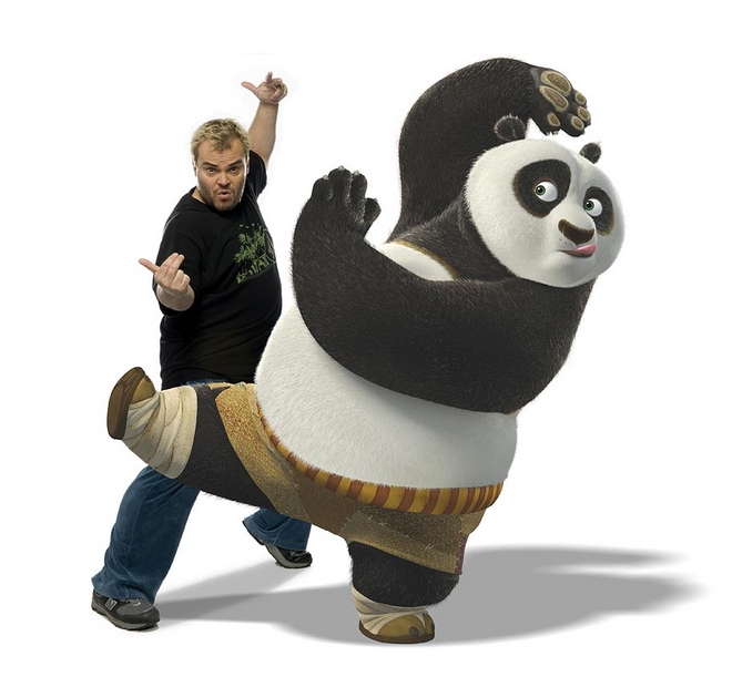 a man is doing an odd move with his giant panda