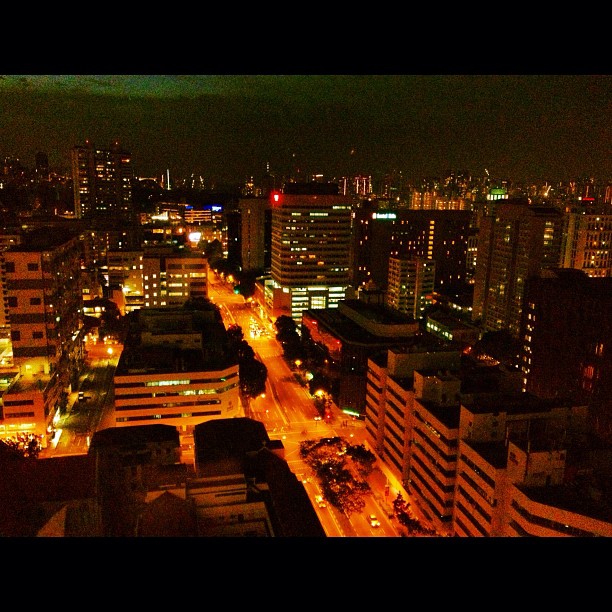the city at night from a tall building