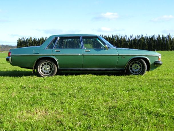 a green car sitting on top of a lush green field