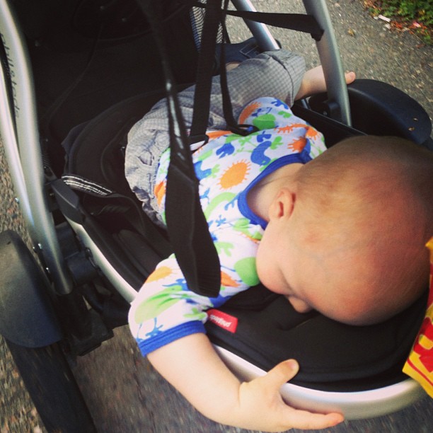 a small baby sleeps in a stroller
