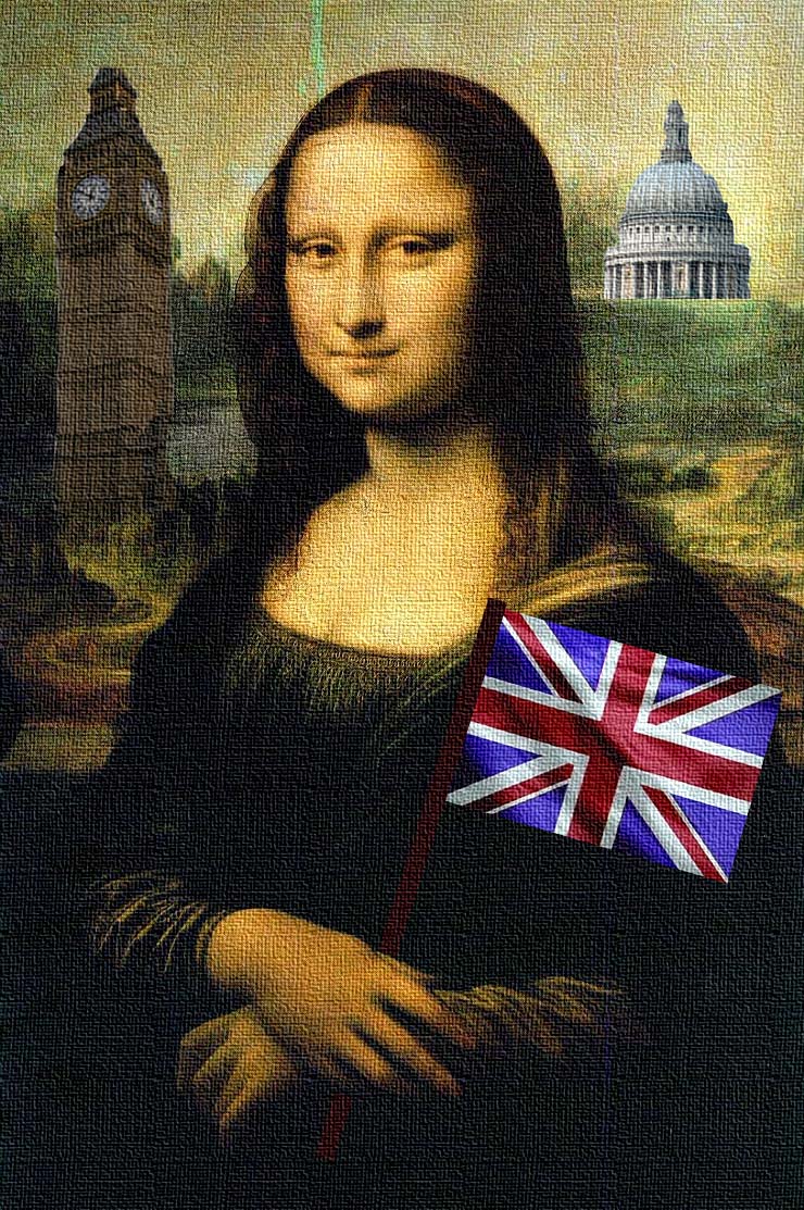the woman with the flag of great britain is holding up a picture of the british flag