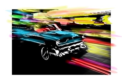 an image of a car driving down the road with the background colors blurred