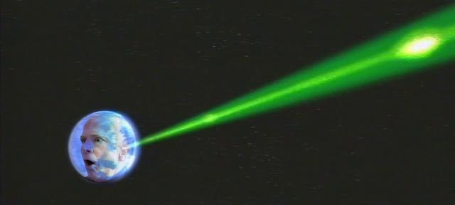 a laser being used to direct the image of earth