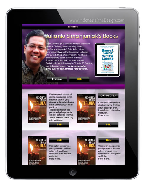 a tablet showing the website for an authors book
