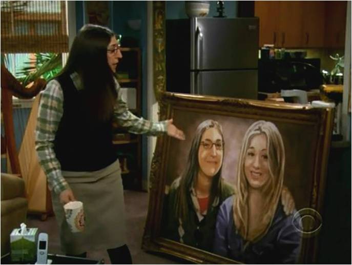 the woman behind the painting is pointing at her picture