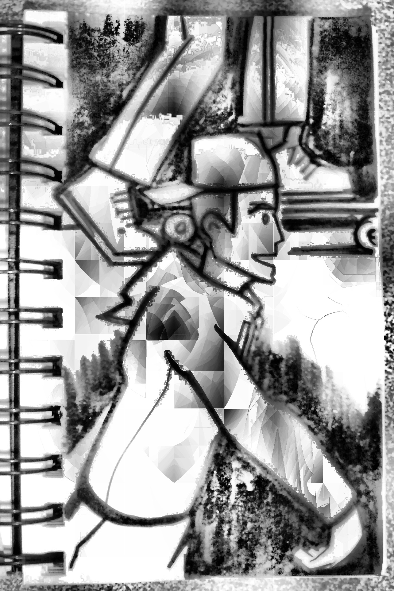there is a man with an umbrella in a graphite style