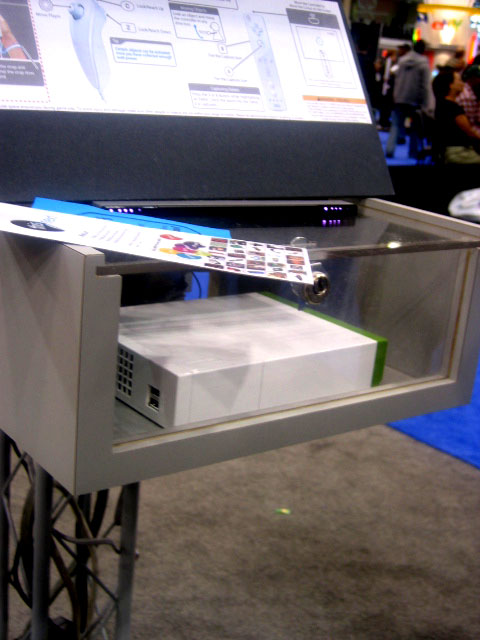 the display area at an electronics convention showing two video game console