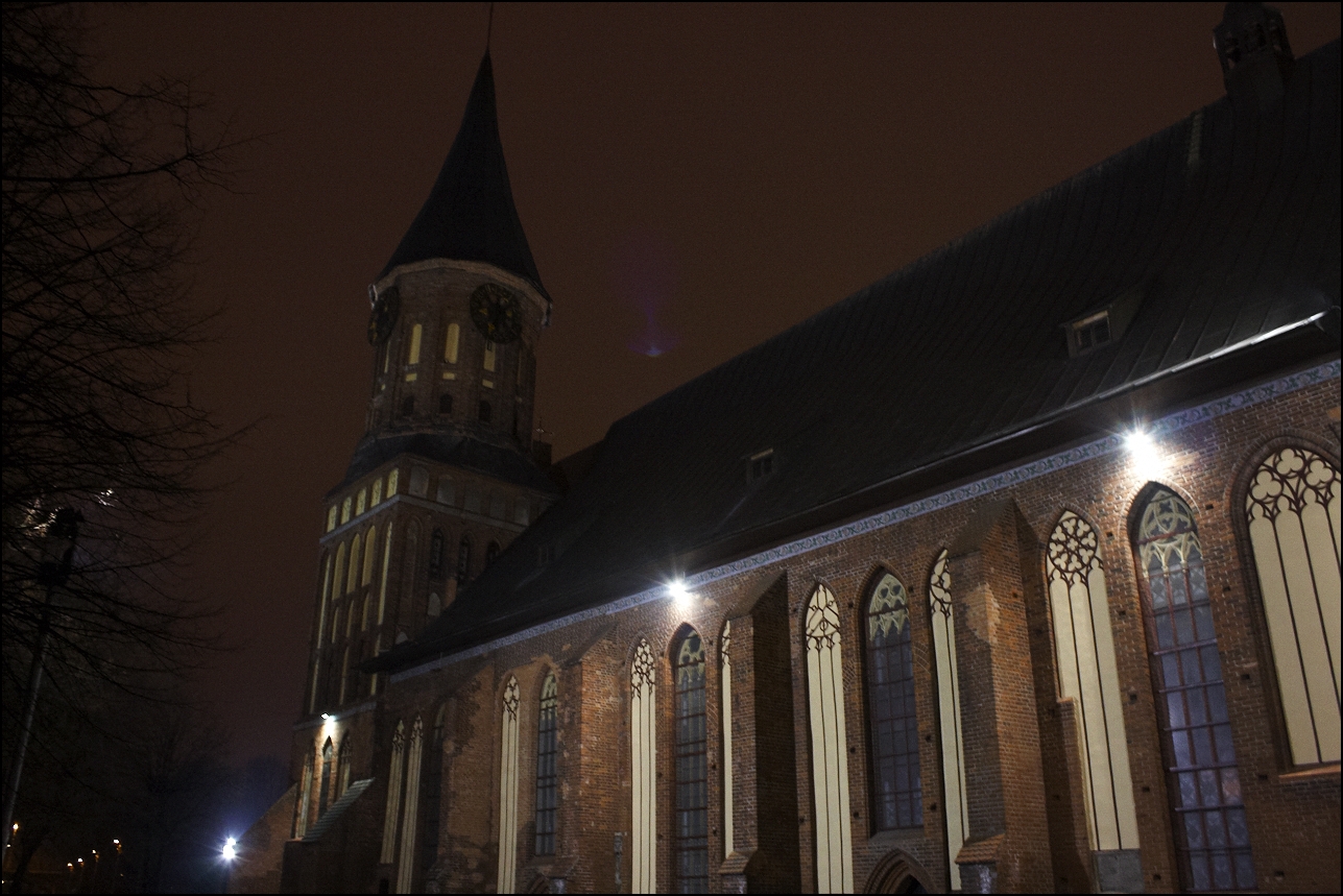 the church is located near the park at night
