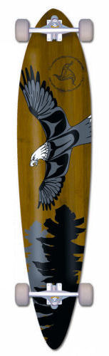 a longboard is showing the flying eagle on it