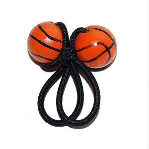 a pair of orange basketballs attached to a black rope