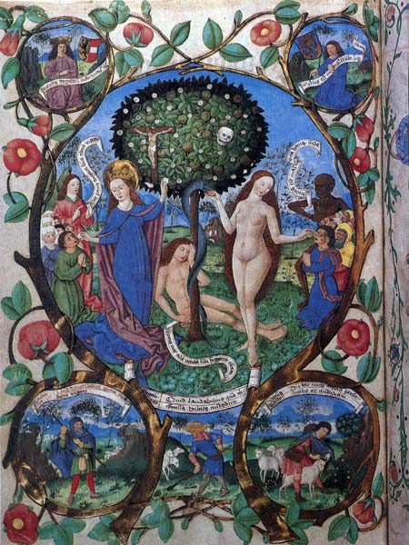 an illuminated page with pictures of men and women