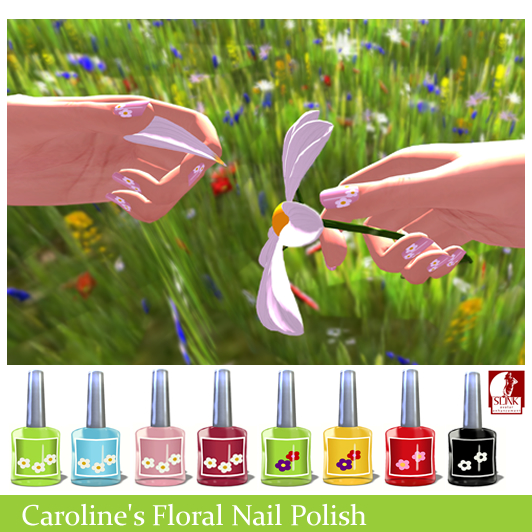 a nail decal with flowers and lady's hand reaching out for it