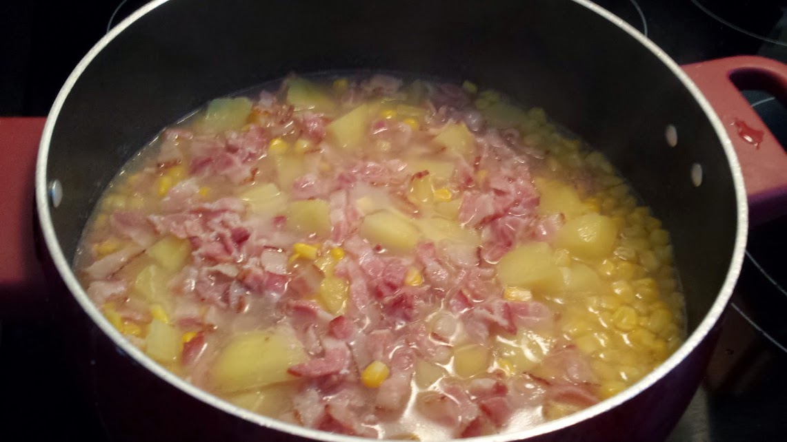 the meal is prepared in the pot on the stove