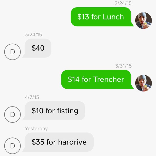two messages from friends asking the price of lunch