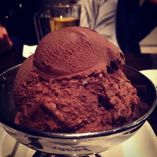 scoops of chocolate ice cream in a bowl