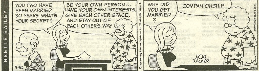 a comic strip showing a man and woman looking at each other