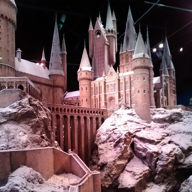 a large fake harry potter castle in the snow