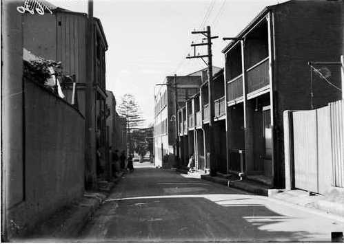 a black and white po of several buildings