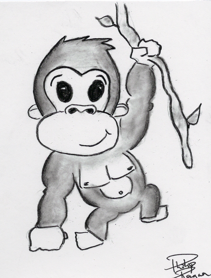 a drawing of a monkey holding onto a nch