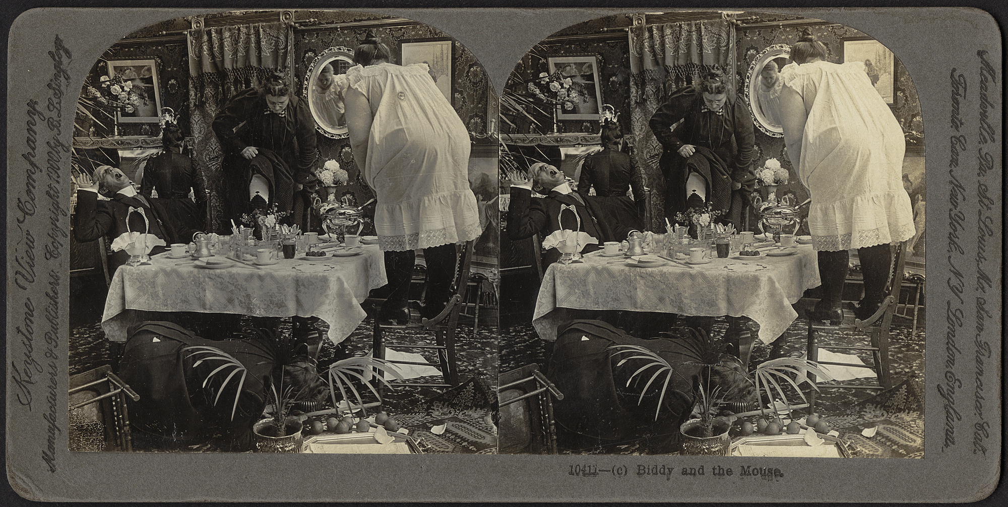 old black and white pograph showing various table settings