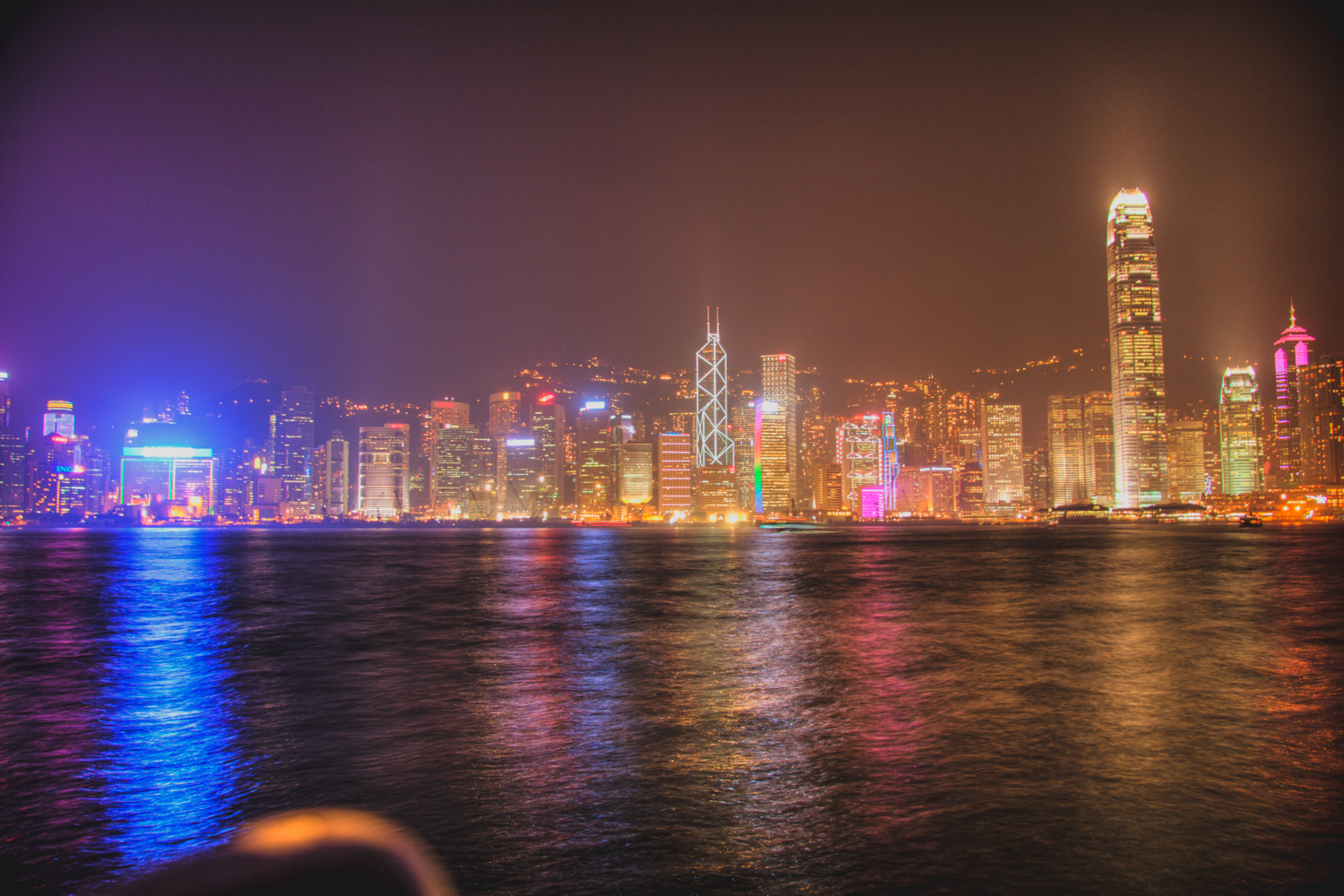 the city skyline in hong kong at night