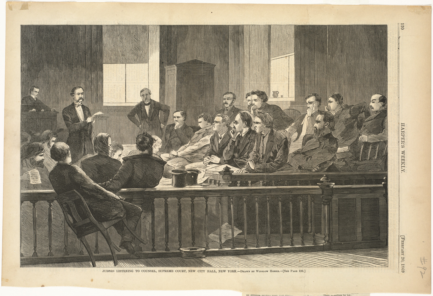 an engraving depicting a courtroom with men at the desk