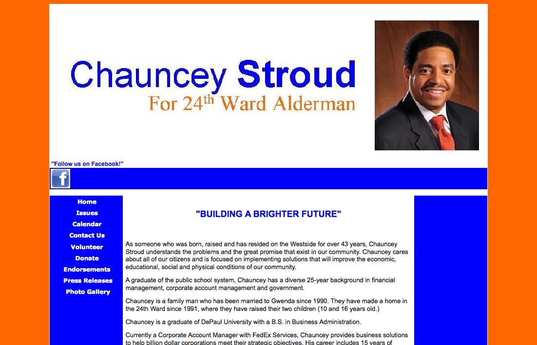 a blue and orange web page with a po of a man