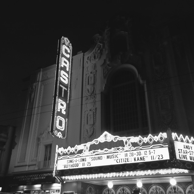 black and white pograph of a marquee on a street