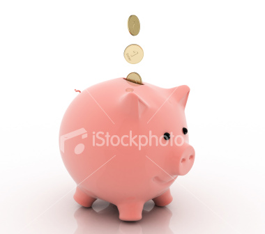 a pink piggy bank sitting in front of a white background