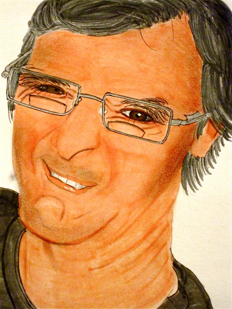 a drawing of a man with glasses in his head