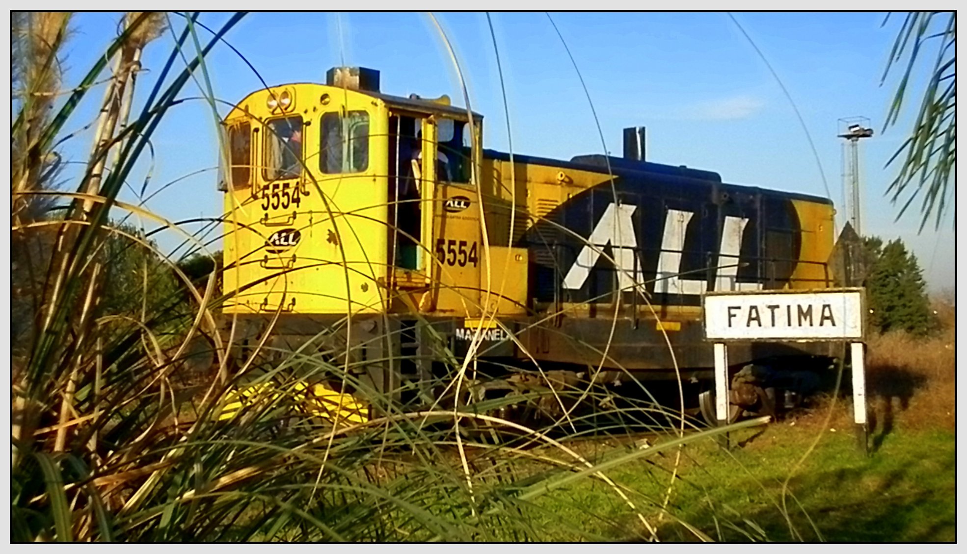 a tractor trailer that is sitting in the grass